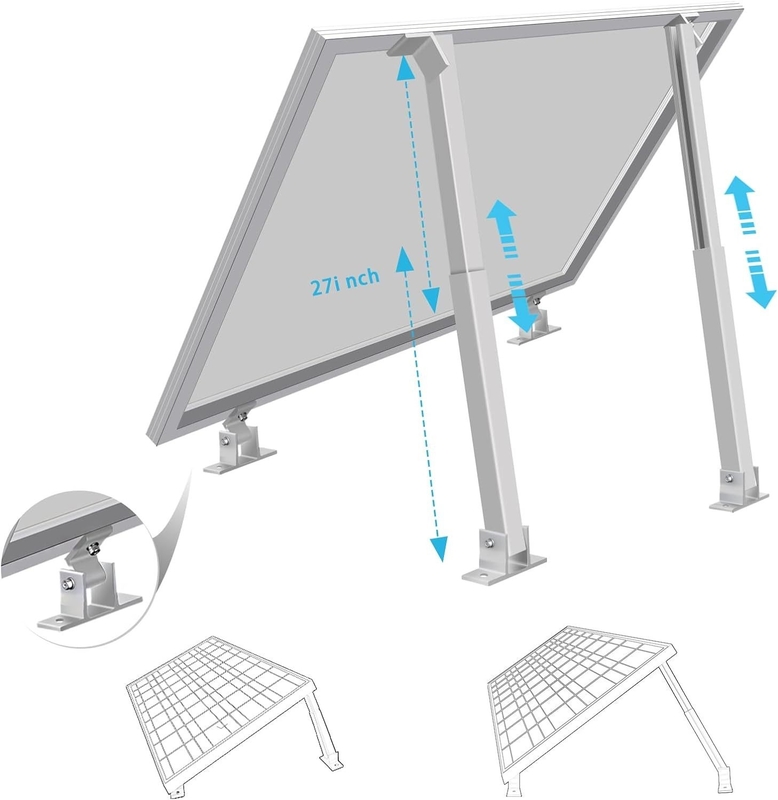 Durée de vie des supports de système solaire anodisés pour jambes avant et arrière réglables